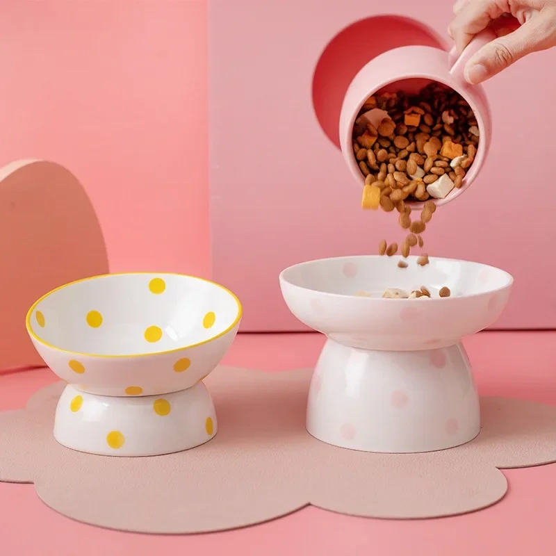 Cute Pet Bowl Cartoon Pet Feeder High-foot Single Mouth Skidproof Ceramic Dog Cat Food Bowls Pets Drinking Feeding Container