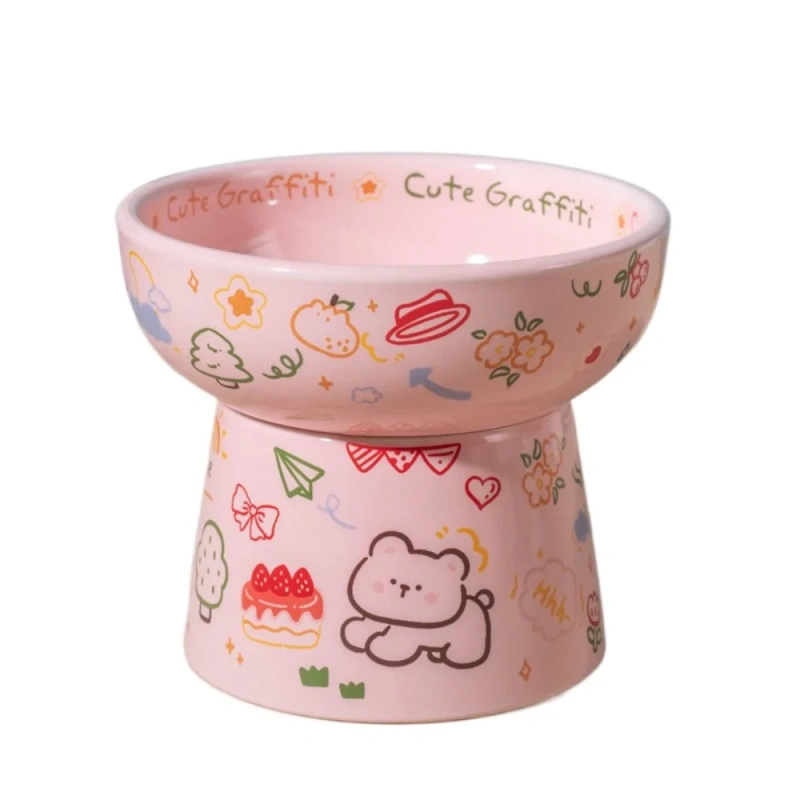 Food Dispenser Ceramic Cat Bowl Cute Creative Pet High Foot Bowl Anti Tipping Non-slip Dog Food Feeding Basin Water Container
