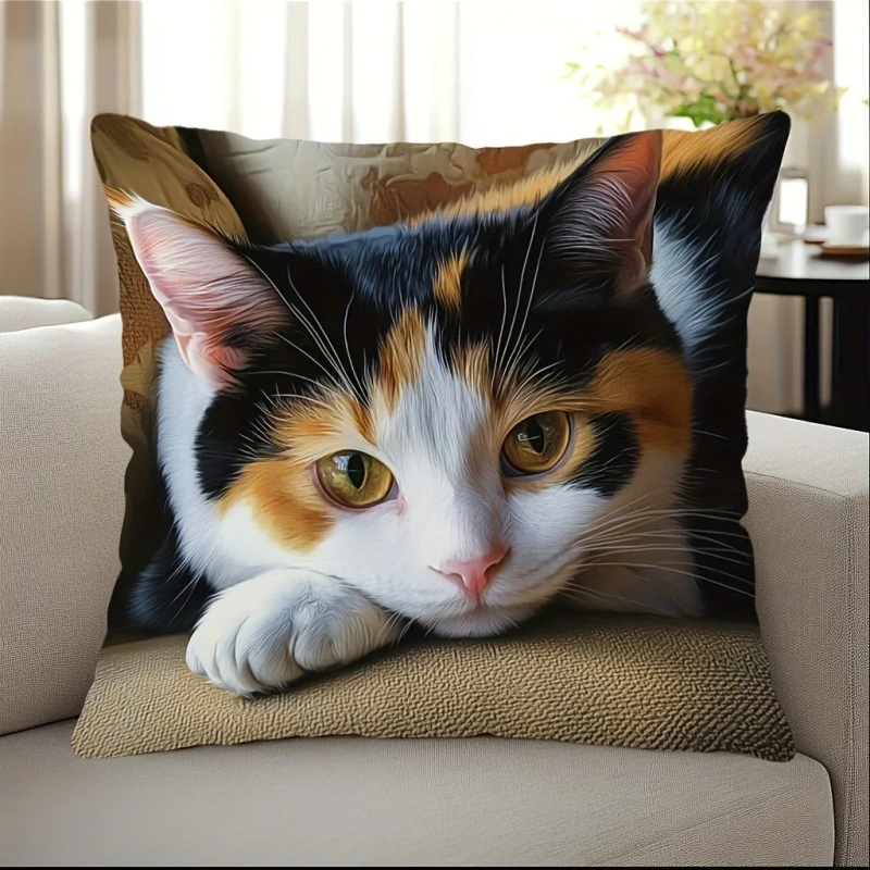 1pcs Cute Cartoon Cat Cushion Pillow Cover Simple Printed Throw Cushion Case Creative Home Sofa Decor Gift for Cat Lovers