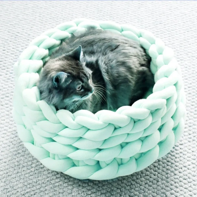 Handmade Knit Cat Beds, Mats, Warm, Soft, Small Dogs Kennel, Puppy, Kitten Cave, Sleeping Bag, Detachable, DIY Pet House