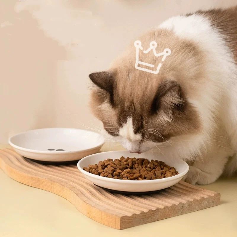 Ceramic Pet Bowl with Silicone Pad for Home Use Fish Bones Cat Claws Food Basin Non Slip Cat Dish Cat Food Tray Pet Feeder