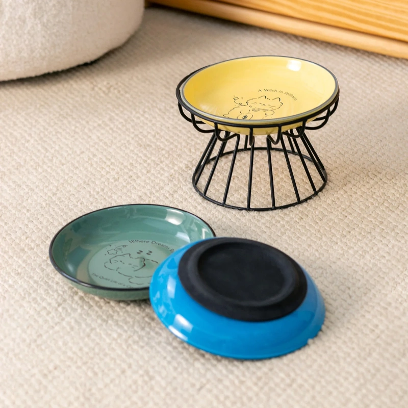 Creative Eco-Friendly Ceramic Pet Bowl with Bowl Rack and Can Plate for Cats Dogs Anti-Tip Lightweight Non-Slip Drinking Bowl