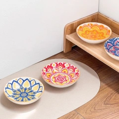 2025 Wholesale Bohemian Style Ceramic Pet Cat Bowl Wide Mouth Neck Cat Dog Water Bowl Ceramic Food Water Plate with Silicone