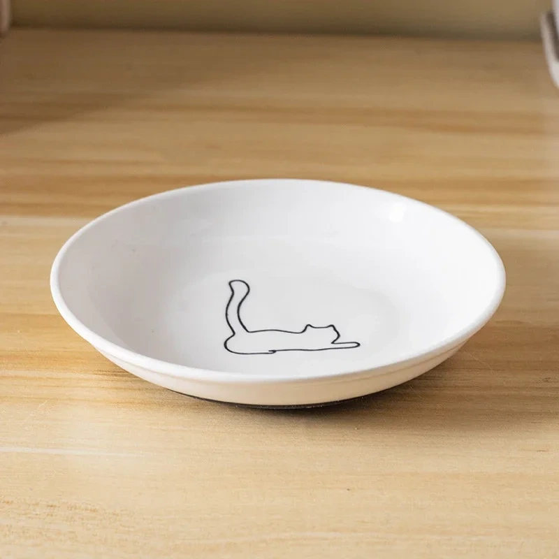 Ceramic Pet Kitten Food Bowl Canned Snacks Dinner Plate Small Anti-slip Cat Plate Household Accessories Creative Pet Food Bowl