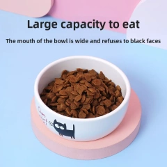 KM Ceramic Eco-Friendly Solid Pet Bowl Flat-Mouth Feeding Dish Neck Protection Slanted-Mouth Puppy Dog Bowl Indoor Use Cat