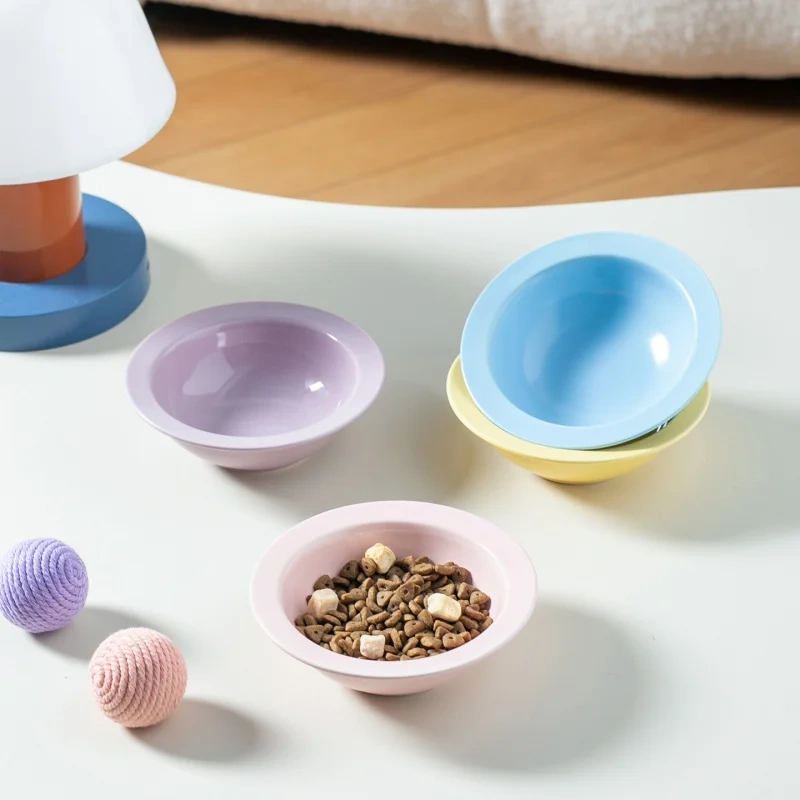 Aesthetic Ceramic Pet Bowl - Instagram Style Pastel Colors with Guarded Rim, Anti-Black Chin Design for Cats & Small Dogs