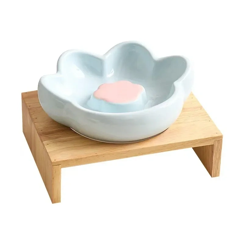 Elevated Slow Feeder Cat Bowl, Raised Anti-Choke Food Dish for Neck Relief & Bloat Prevention, Non-Slip Base Dog Bowl Ceramic