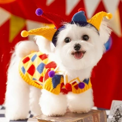 Pet Clown Sweater Dog Cute Halloween Dress Rose Plaid Embroidered Dog Clothes Pet Warm Knit Pullover Dog Products