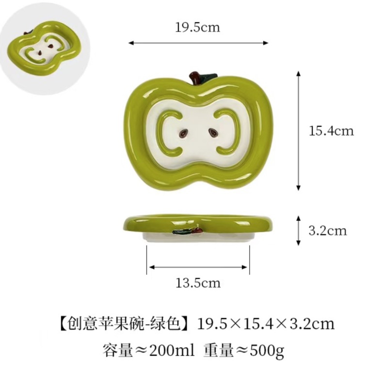 Apple-shaped ceramic pet slow food bowl