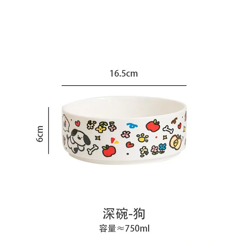 Anti-Tip Design Ceramic Cat Bowl High Temperature Resistance Cervical Protection Cat Food Bowl Cartoon Pet Food Bowl Pet Care