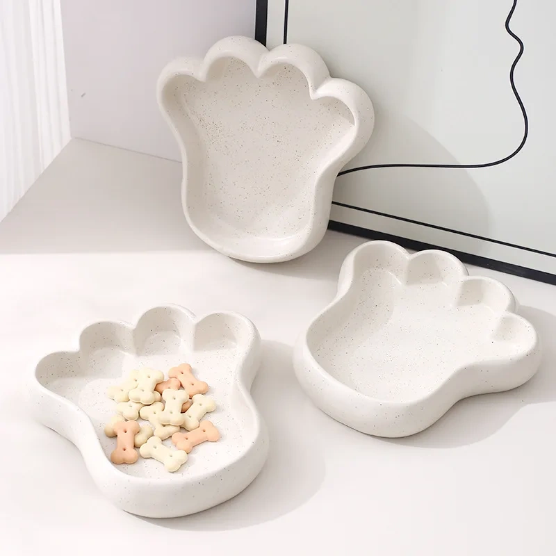 Creative Dot Glazed Pet Bowl Cute Cat Paw Ceramic Bowl Dog Food Feeder