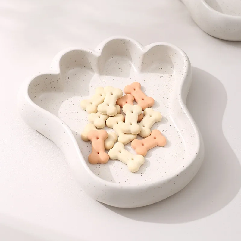 Creative Dot Glazed Pet Bowl Cute Cat Paw Ceramic Bowl Dog Food Feeder