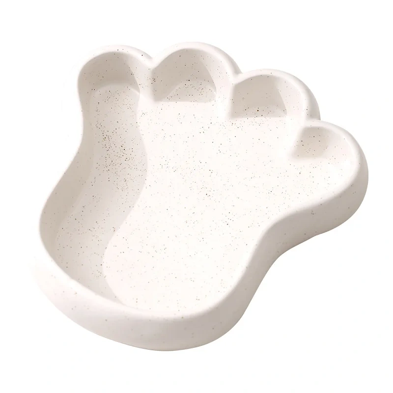 Creative Dot Glazed Pet Bowl Cute Cat Paw Ceramic Bowl Dog Food Feeder