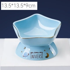 Ceramic High-Feet Drinking Water Food Bowl, Anti Overturning Oblique Mouth Cats Bowls, Neck Protection, Lovely Pet Supplies, 1pc