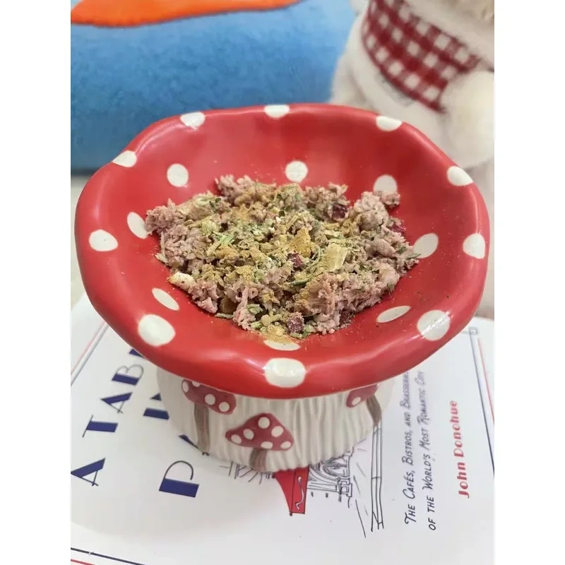 Cute Mushroom Ceramic Elevated Slow Feed Bowl for Small Dogs Cats Raised Anti Gulp Dish Pet Food Water