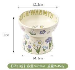 Creative Green Ceramic Cat Bowl Rabbit Flower High Foot Diagonal