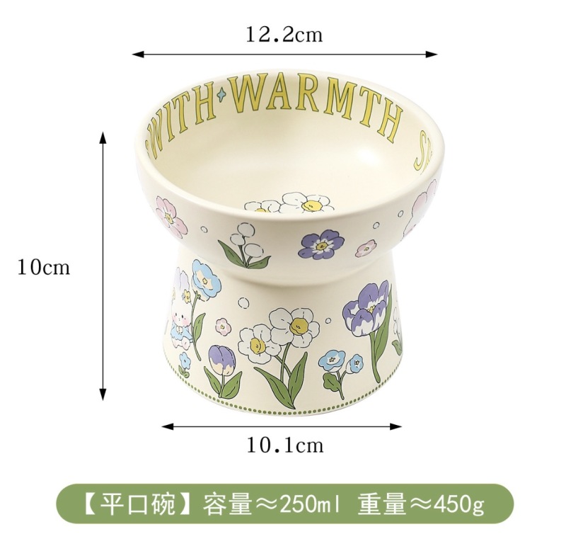 Creative Green Ceramic Cat Bowl Rabbit Flower High Foot Diagonal