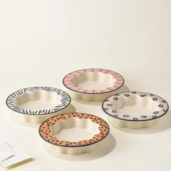 Wholesale Solid Lace Design Ceramic Pet Cat & Dog Food & Water Bowl Anti-Tipping Wide Mouth Neck Waterproof