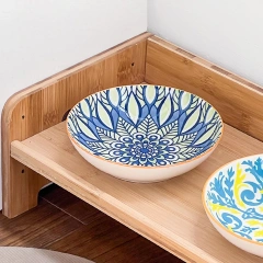 2025 Wholesale Bohemian Style Ceramic Pet Cat Bowl Wide Mouth Neck Cat Dog Water Bowl Ceramic Food Water Plate with Silicone