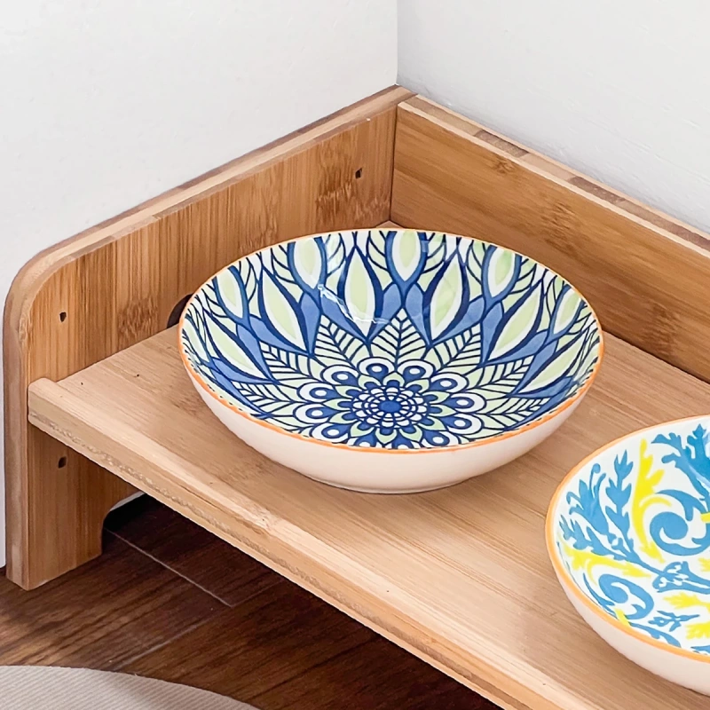 2025 Wholesale Bohemian Style Ceramic Pet Cat Bowl Wide Mouth Neck Cat Dog Water Bowl Ceramic Food Water Plate with Silicone
