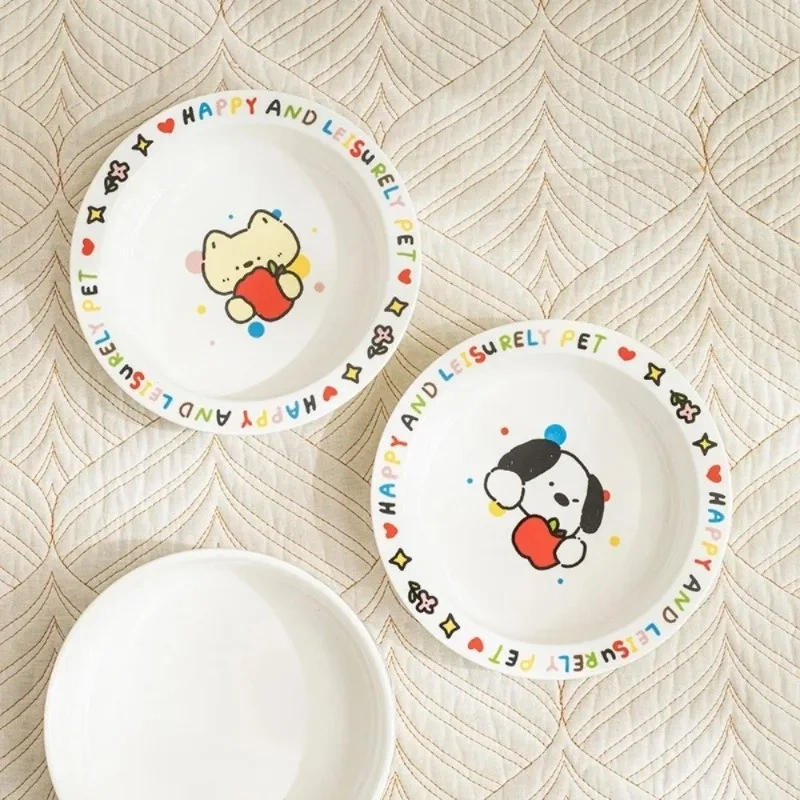 Anti-Tip Design Ceramic Cat Bowl High Temperature Resistance Cervical Protection Cat Food Bowl Cartoon Pet Food Bowl Pet Care