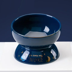 Ceramic High-Feet Drinking Water Food Bowl, Anti Overturning Oblique Mouth Cats Bowls, Neck Protection, Lovely Pet Supplies, 1pc