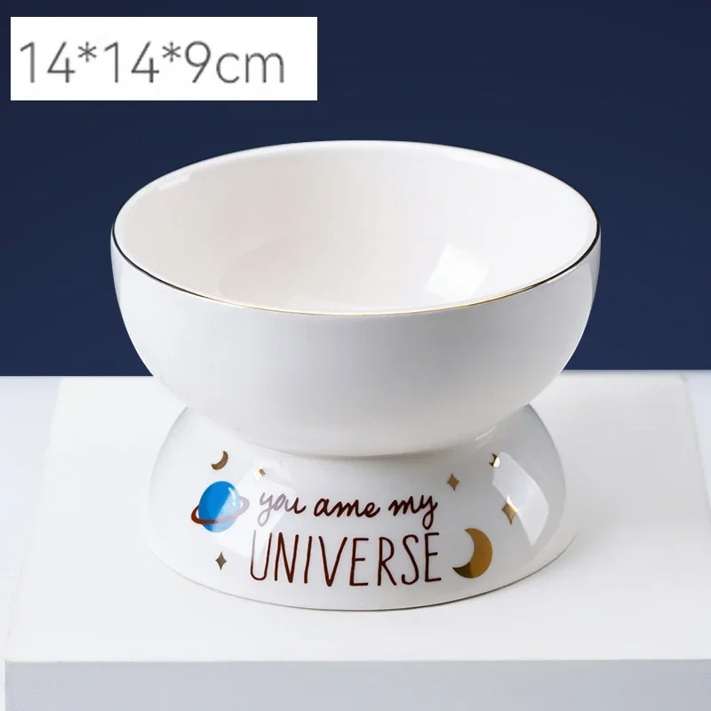 Ceramic High-Feet Drinking Water Food Bowl, Anti Overturning Oblique Mouth Cats Bowls, Neck Protection, Lovely Pet Supplies, 1pc