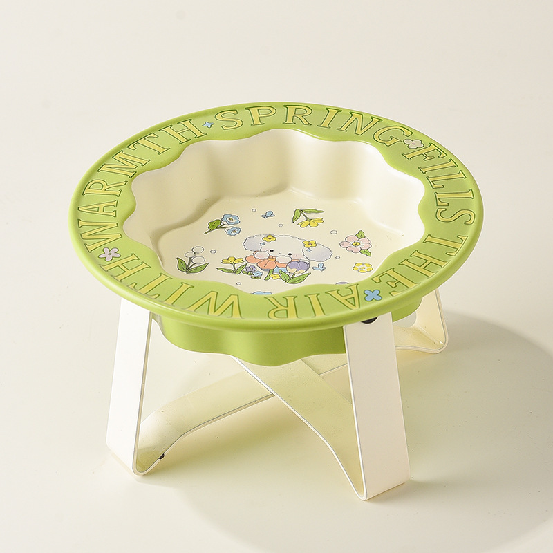 Creative Green Ceramic Cat Bowl Rabbit Flower High Foot Diagonal