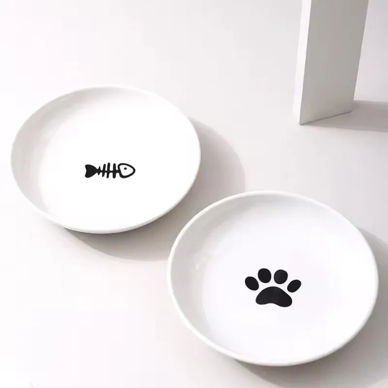 Ceramic Pet Bowl with Silicone Pad for Home Use Fish Bones Cat Claws Food Basin Non Slip Cat Dish Cat Food Tray Pet Feeder