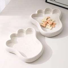 Creative Dot Glazed Pet Bowl Cute Cat Paw Ceramic Bowl Dog Food Feeder