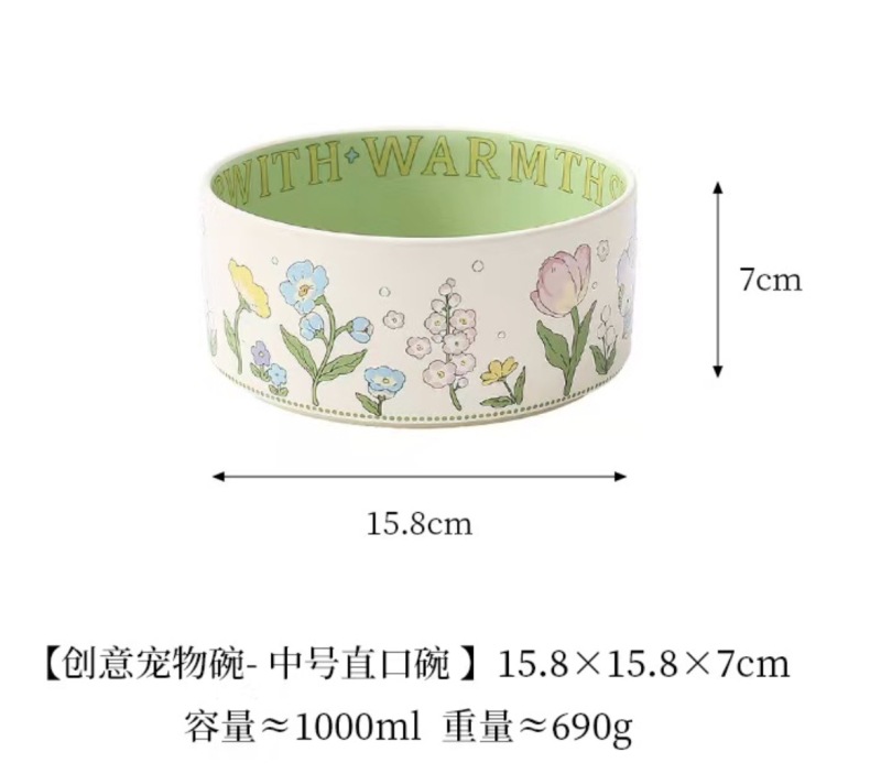 Creative Green Ceramic Cat Bowl Rabbit Flower High Foot Diagonal