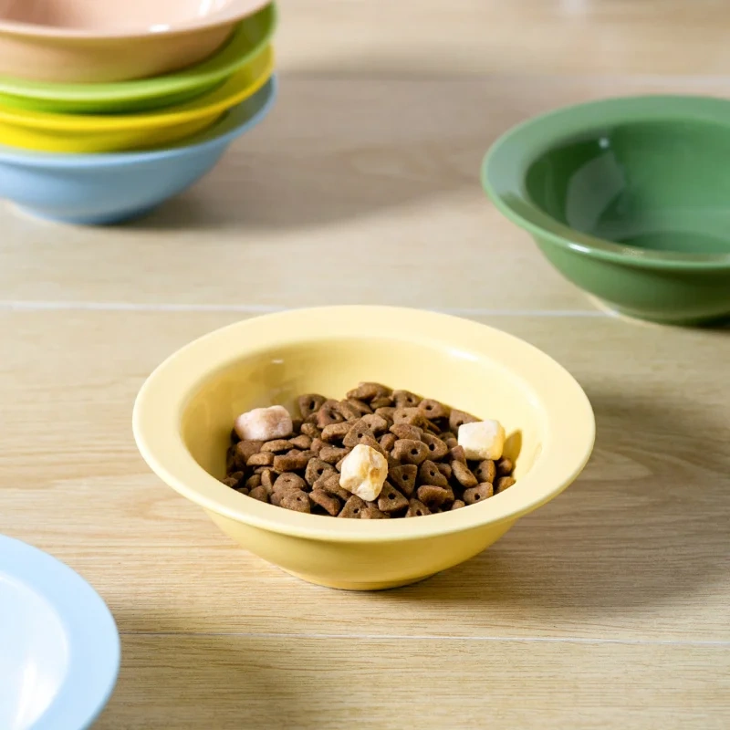 Aesthetic Ceramic Pet Bowl - Instagram Style Pastel Colors with Guarded Rim, Anti-Black Chin Design for Cats & Small Dogs