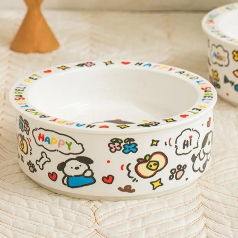 Anti-Tip Design Ceramic Cat Bowl High Temperature Resistance Cervical Protection Cat Food Bowl Cartoon Pet Food Bowl Pet Care