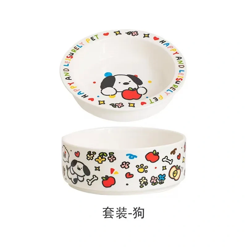 Anti-Tip Design Ceramic Cat Bowl High Temperature Resistance Cervical Protection Cat Food Bowl Cartoon Pet Food Bowl Pet Care