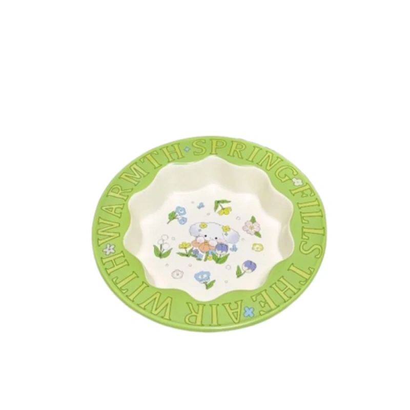 Creative Green Ceramic Cat Bowl Rabbit Flower High Foot Diagonal Pet Feeding Bowl Non-Slip Water Bowl For Drinking Feeding