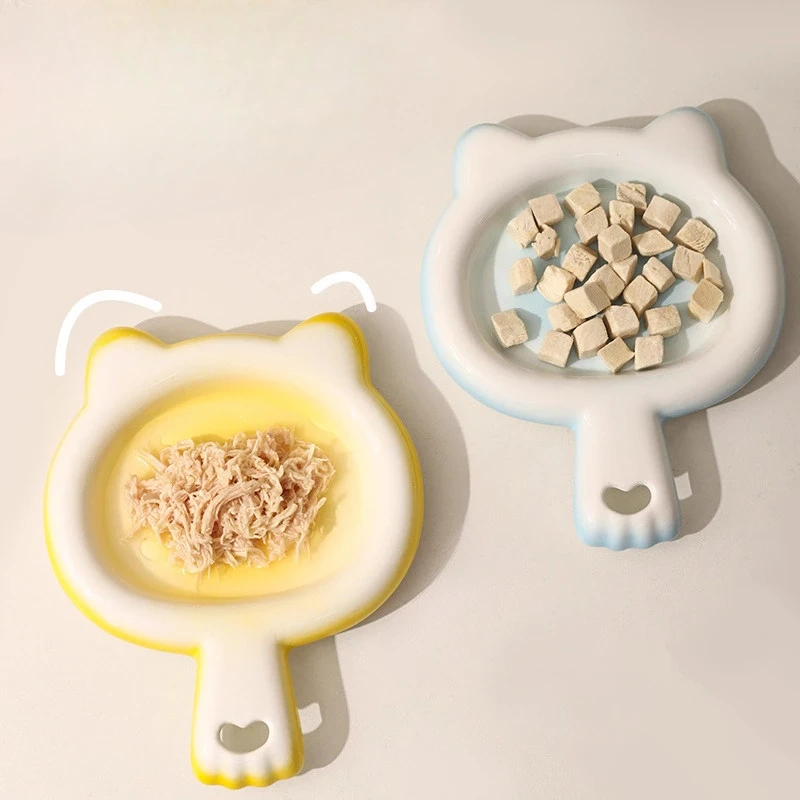 Creative Ceramic Drinking Water Food Bowls, Anti Overturning Neck Protection, Cute Tablet handle Cat Bowl, Pets Supplies, 1Pc