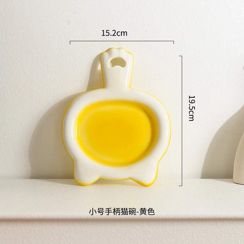 Creative Ceramic Drinking Water Food Bowls, Anti Overturning Neck Protection, Cute Tablet handle Cat Bowl, Pets Supplies, 1Pc