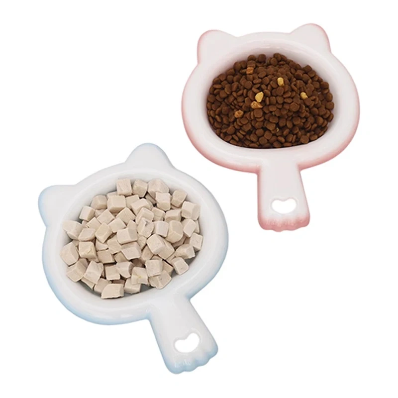 Creative Ceramic Drinking Water Food Bowls, Anti Overturning Neck Protection, Cute Tablet handle Cat Bowl, Pets Supplies, 1Pc