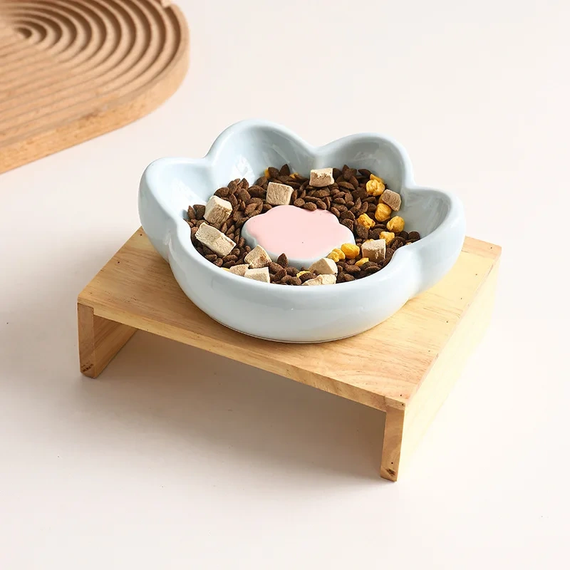Elevated Slow Feeder Cat Bowl, Raised Anti-Choke Food Dish for Neck Relief & Bloat Prevention, Non-Slip Base Dog Bowl Ceramic