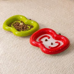 Apple-shaped ceramic pet slow food bowl