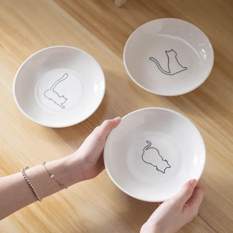 Ceramic Pet Kitten Food Bowl Canned Snacks Dinner Plate Small Anti-slip Cat Plate Household Accessories Creative Pet Food Bowl