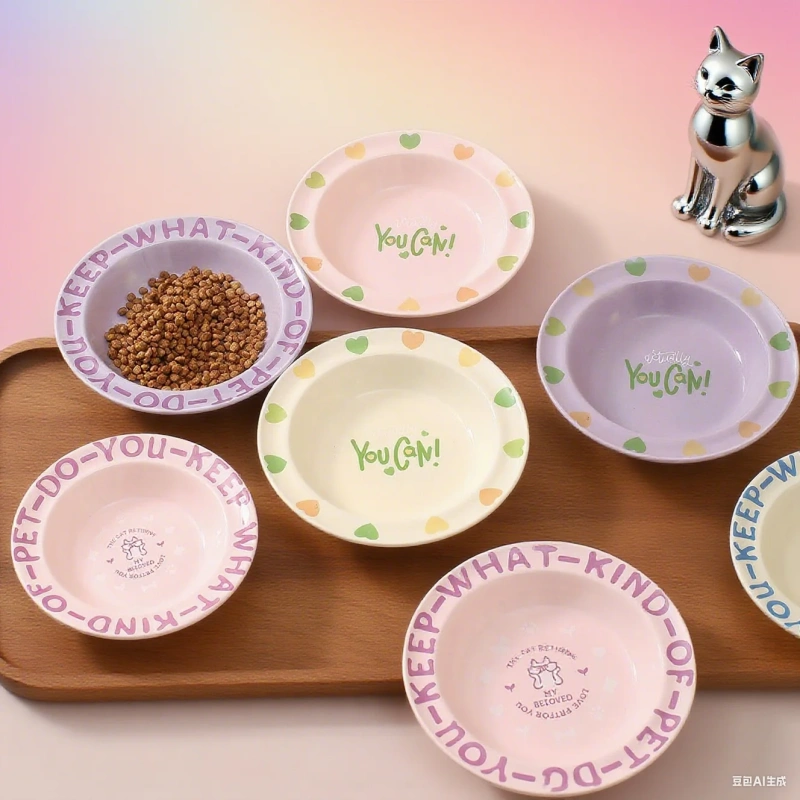 Cute Creative Cartoon Border Flying Saucer Ceramic Cat and Dog Bowl Portable Solid Pattern Food Bowl for Home Use