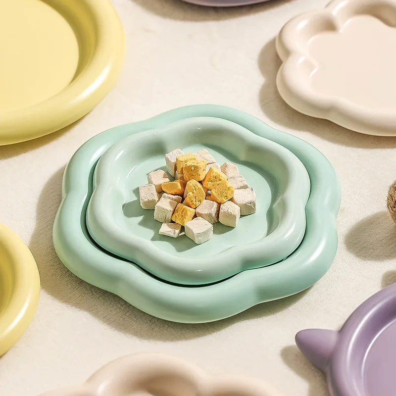 Factory Custom Wholesale Popular Cute Ceramic Pet Puppy Plate Bowl Cat Dog Food Feeding Bowl Kitten Cat Food Ceramic Bowl Plate
