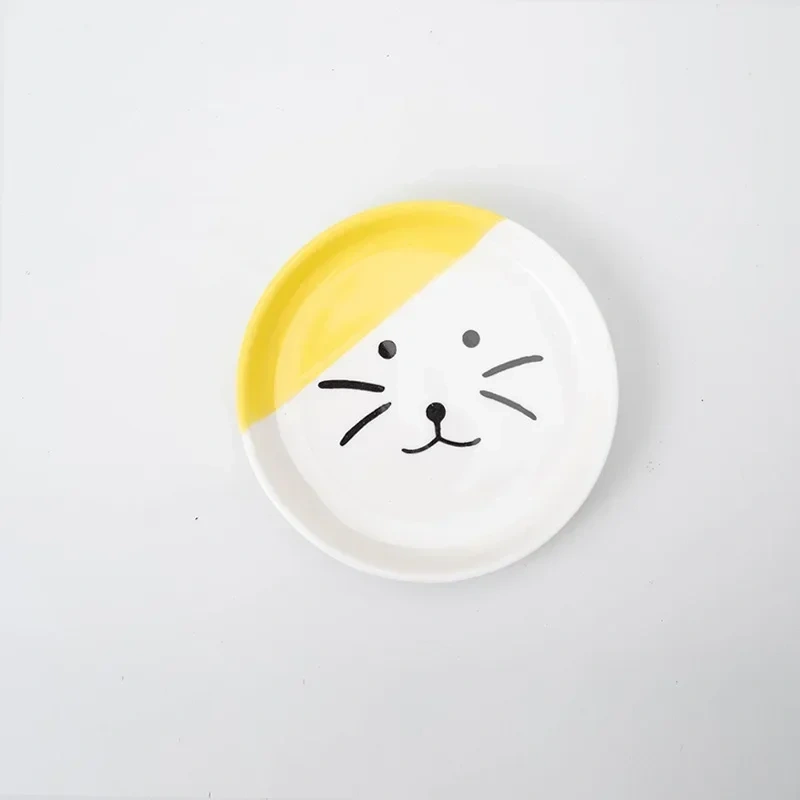 Cat Bowl Ceramic High-Foot Neck Guard Food Bowl Shallow Mouth Large Caliber Pet Food Bowl