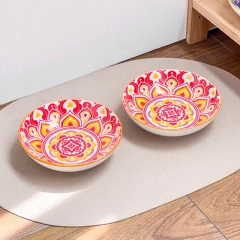 2025 Wholesale Bohemian Style Ceramic Pet Cat Bowl Wide Mouth Neck Cat Dog Water Bowl Ceramic Food Water Plate with Silicone