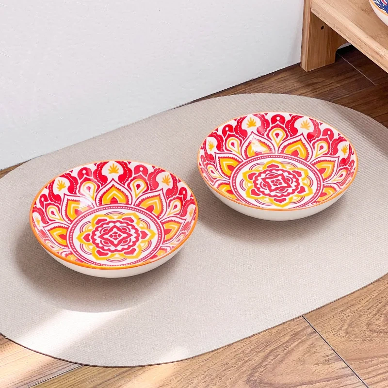 2025 Wholesale Bohemian Style Ceramic Pet Cat Bowl Wide Mouth Neck Cat Dog Water Bowl Ceramic Food Water Plate with Silicone
