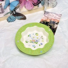 Creative Green Ceramic Cat Bowl Rabbit Flower High Foot Diagonal Pet Feeding Bowl Non-Slip Water Bowl For Drinking Feeding