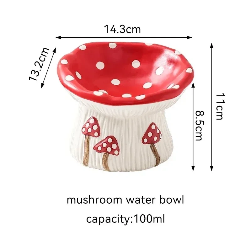 Cute Mushroom Ceramic Elevated Slow Feed Bowl for Small Dogs Cats Raised Anti Gulp Dish Pet Food Water