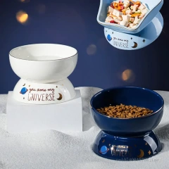 Ceramic High-Feet Drinking Water Food Bowl, Anti Overturning Oblique Mouth Cats Bowls, Neck Protection, Lovely Pet Supplies, 1pc
