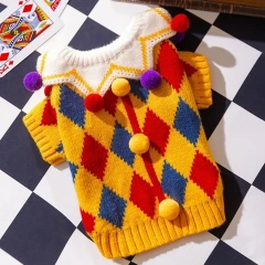 Pet Clown Sweater Dog Cute Halloween Dress Rose Plaid Embroidered Dog Clothes Pet Warm Knit Pullover Dog Products